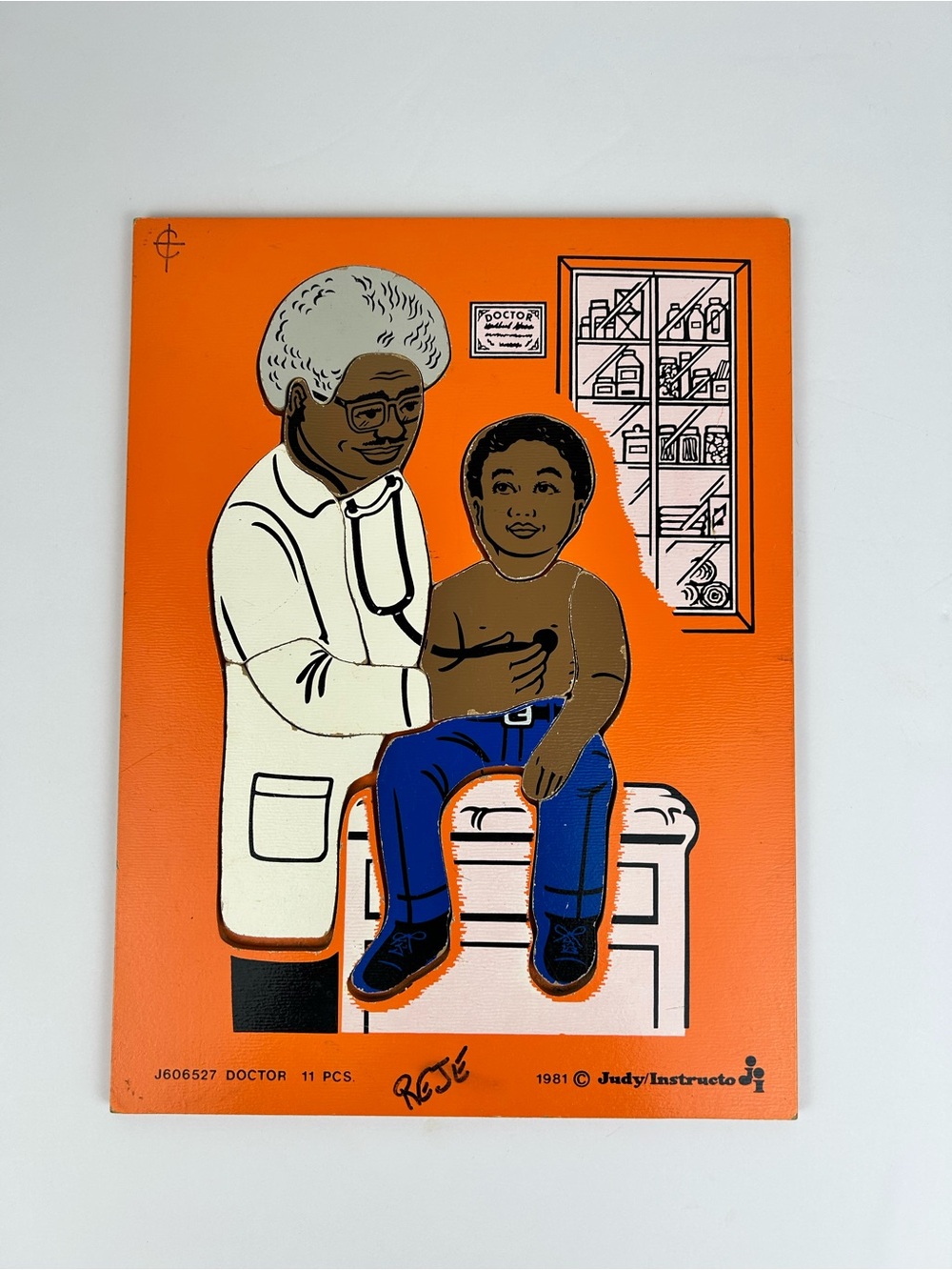 Vintage 1981 Judy Instructo African American Doctor Wooden Puzzle 11 Pc Made USA